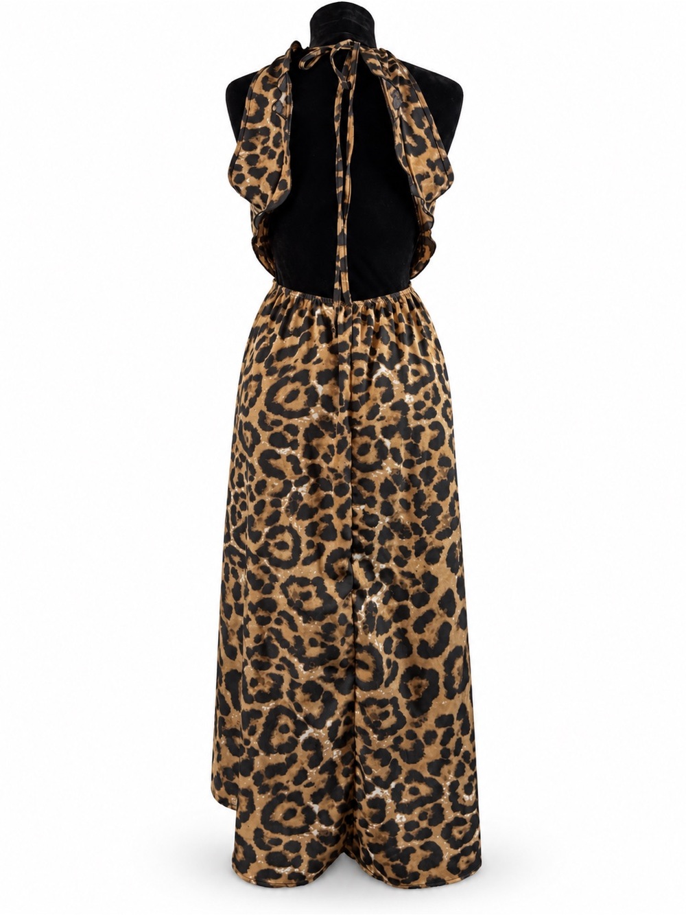 SHEIN Curve Leopard Halter Hi-Low Maxi Dress 0XL Backless Animal Print Glam